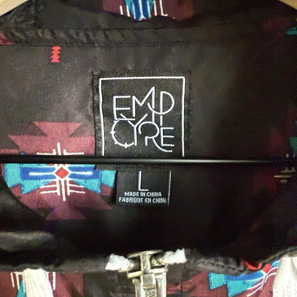 Empyre Windbreaker Aztec Hoodie Womens L Jacket Southwestern Zip Black Hoodie - Picture 6 of 14